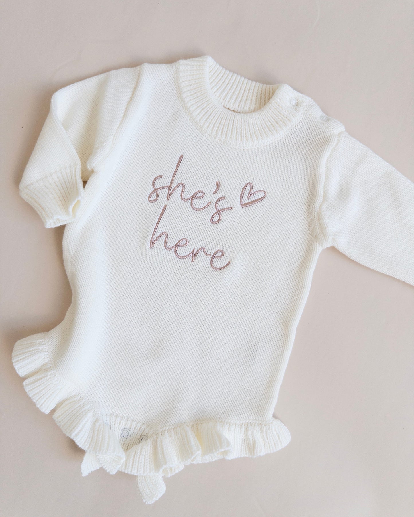 She's Here Frill Knit Romper - Cloud