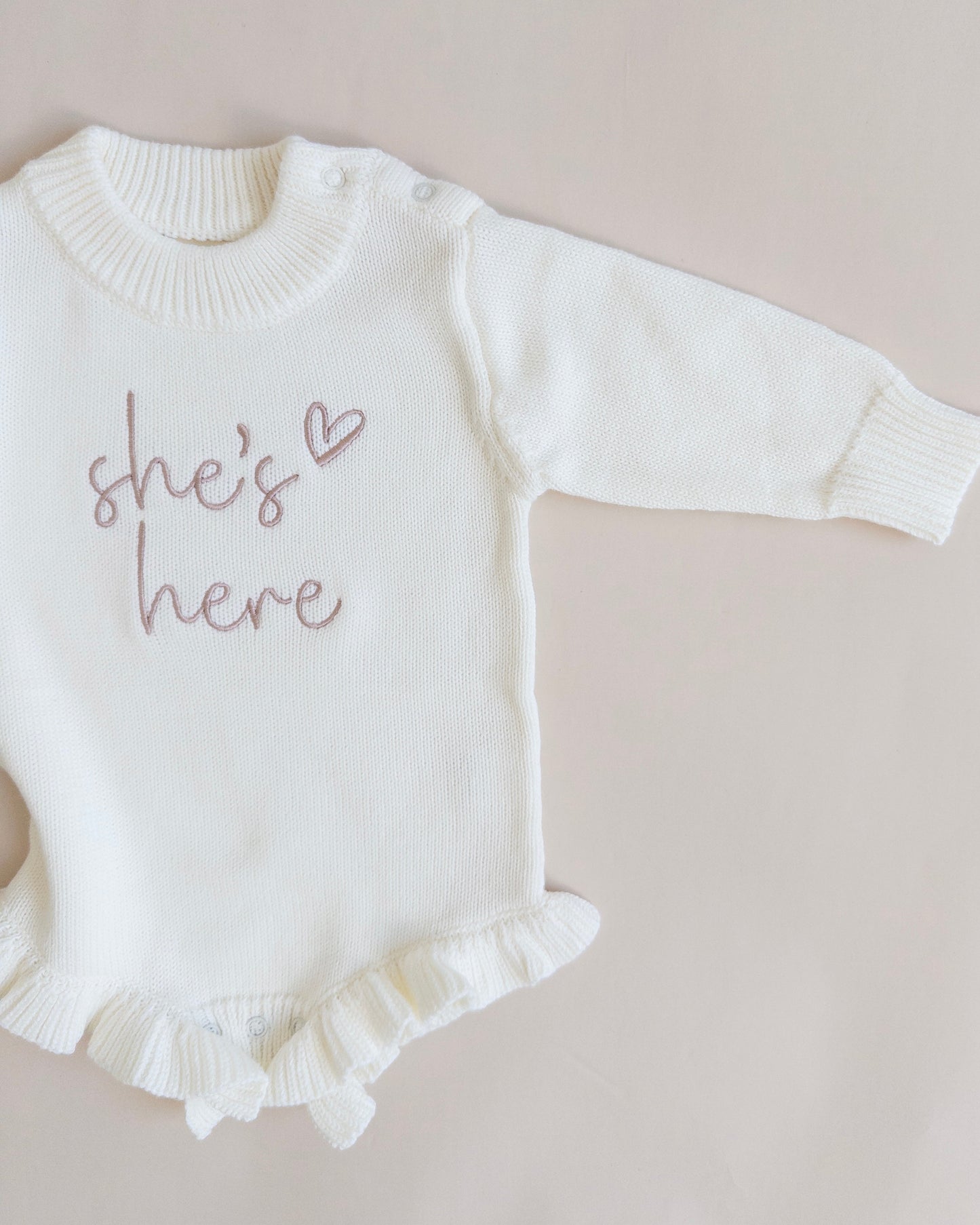 She's Here Frill Knit Romper - Cloud