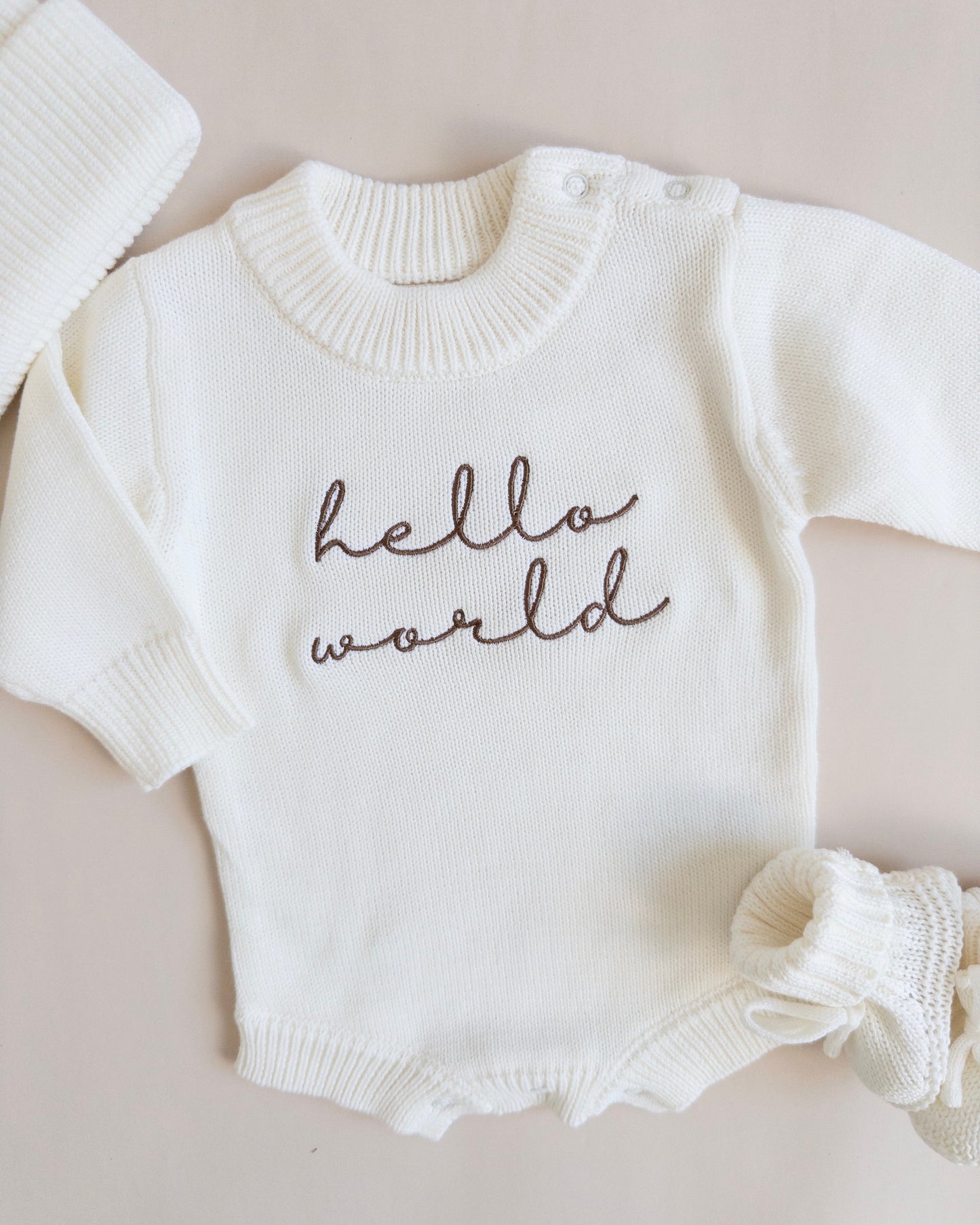 Hello World Knit Romper - Cloud