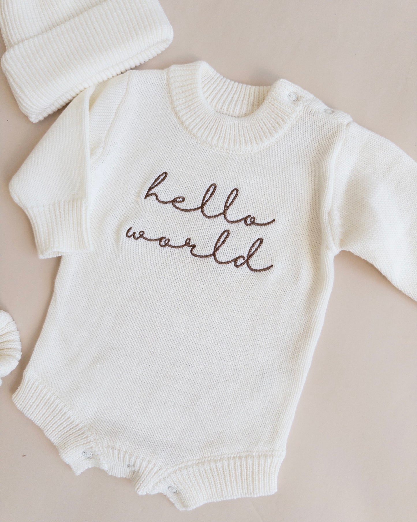Hello World Knit Romper - Cloud