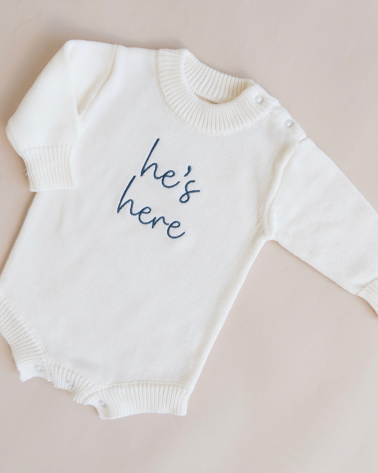 He's Here Knit Romper - Cloud