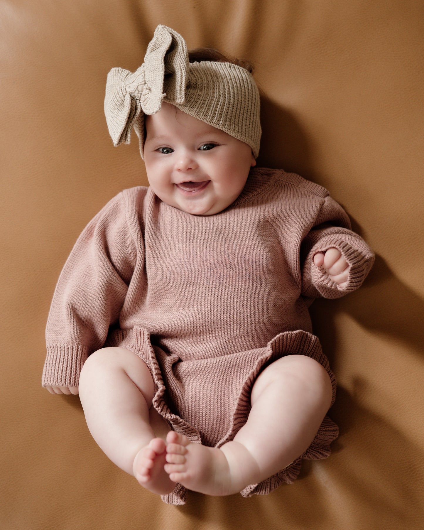 Frill Leg Knit Romper - Vintage Rose