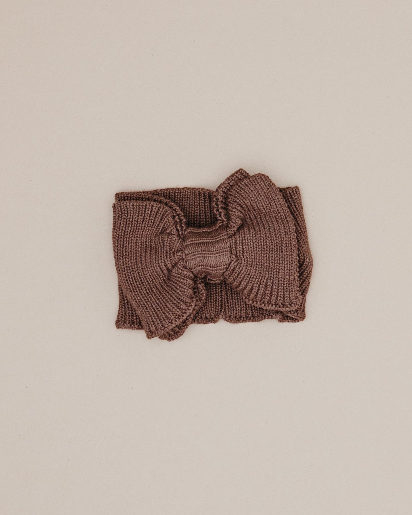 Ribbed Knit Bow Headband - Chocolate