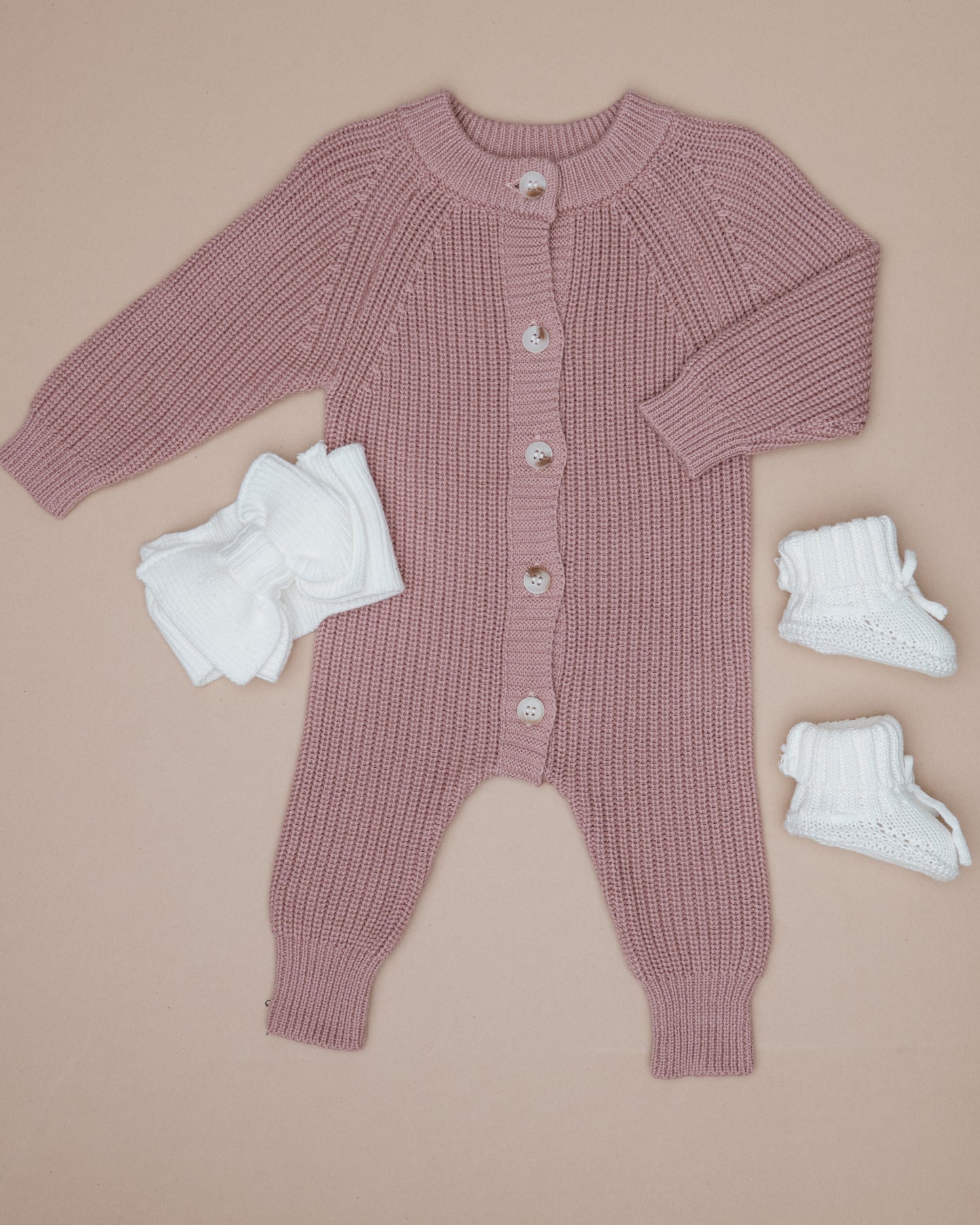Button Knit Jumpsuit - Vintage Rose