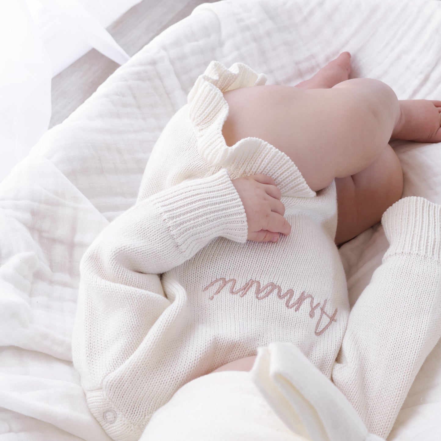 Frill Leg Knit Romper - Cloud