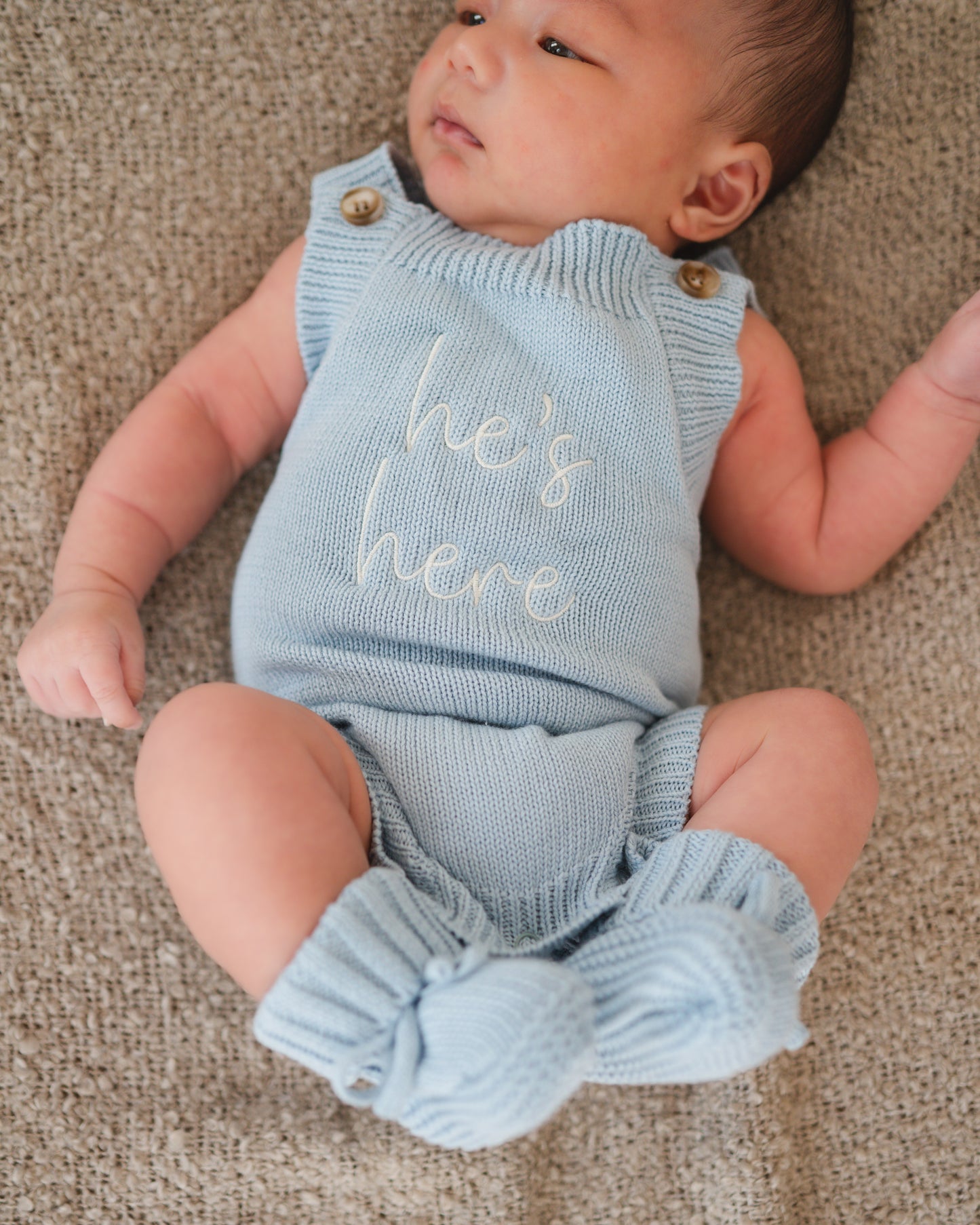 He's Here Summer Knit Romper - Sky