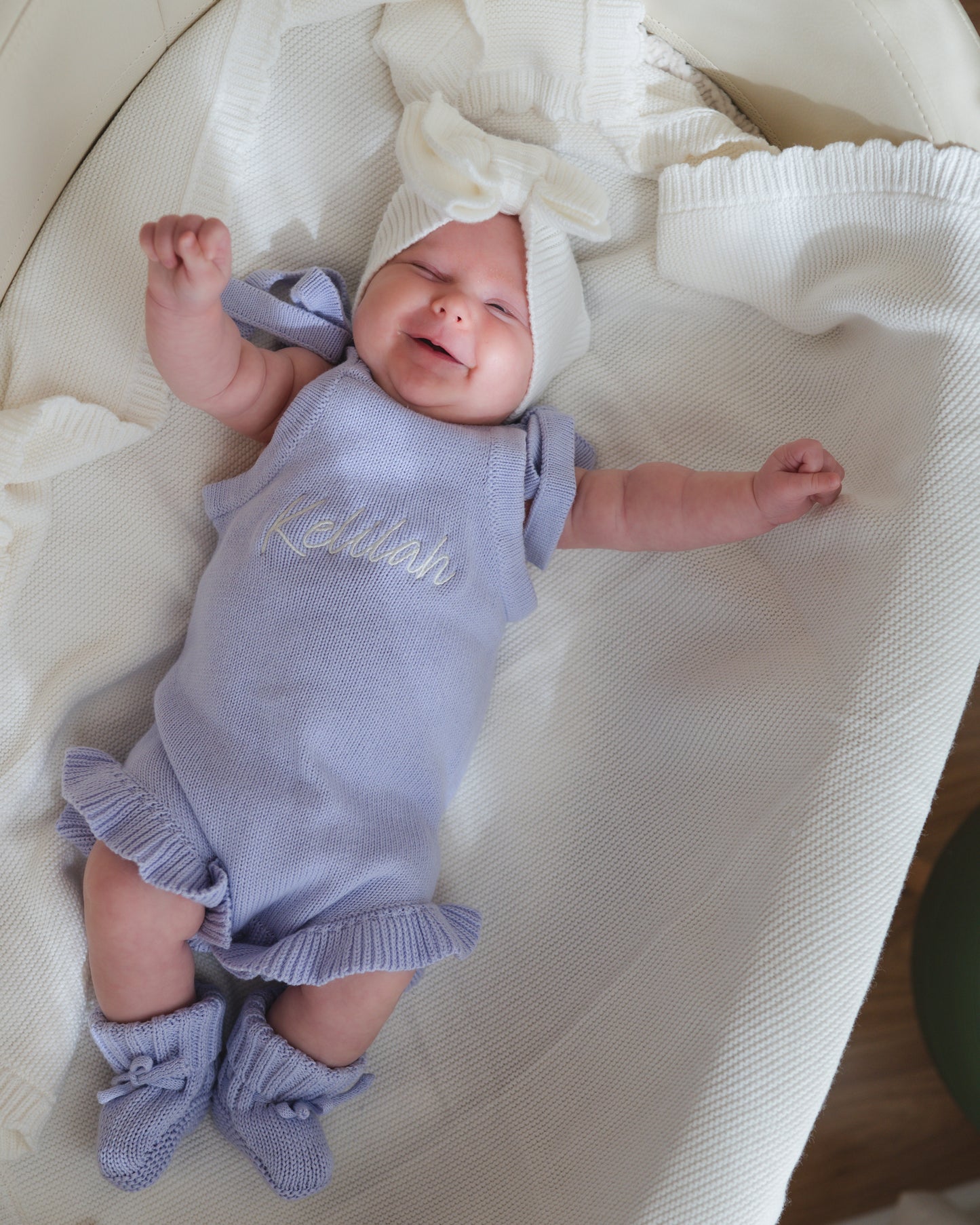 Frill Leg Summer Knit Romper - Lavender