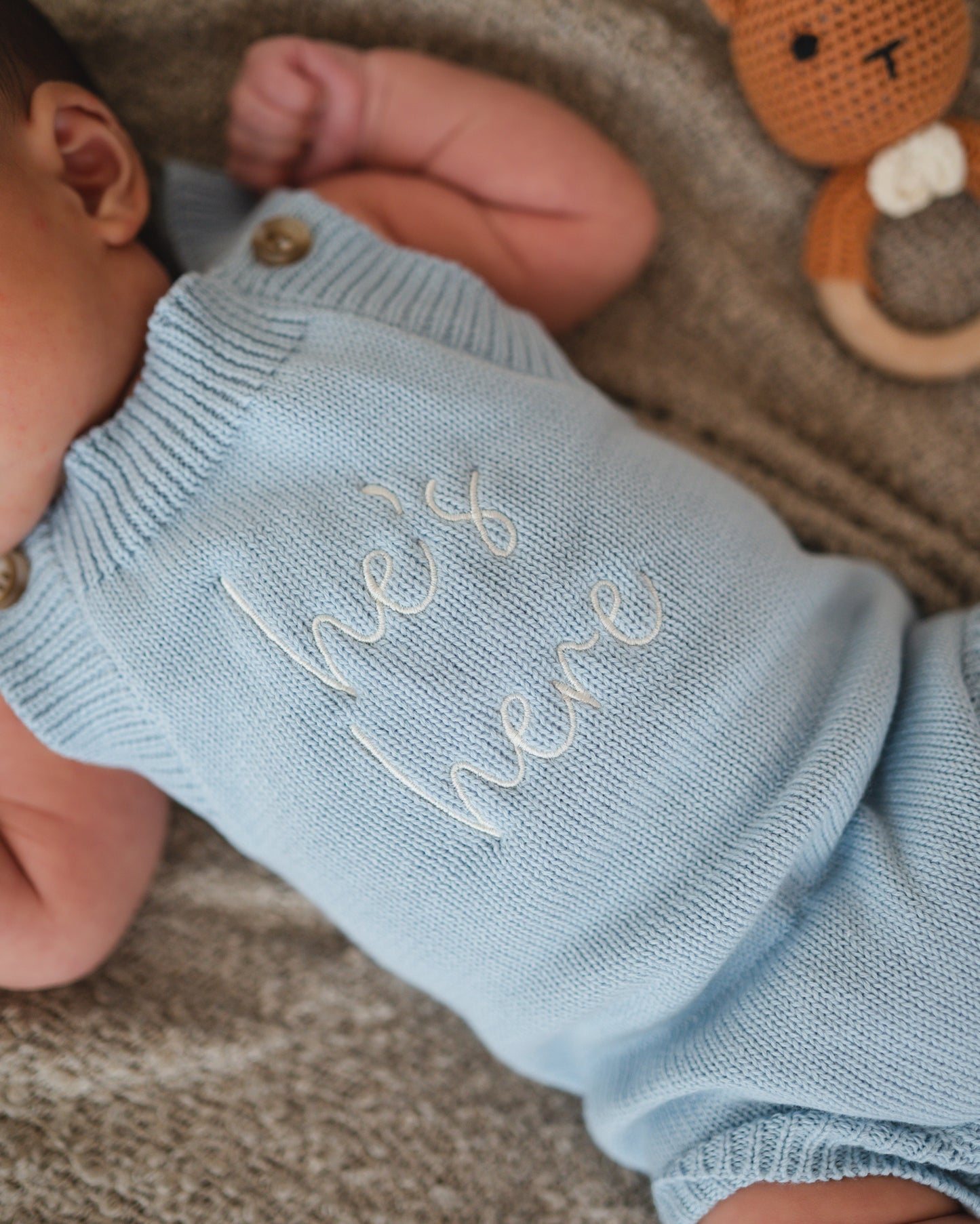 He's Here Summer Knit Romper - Sky