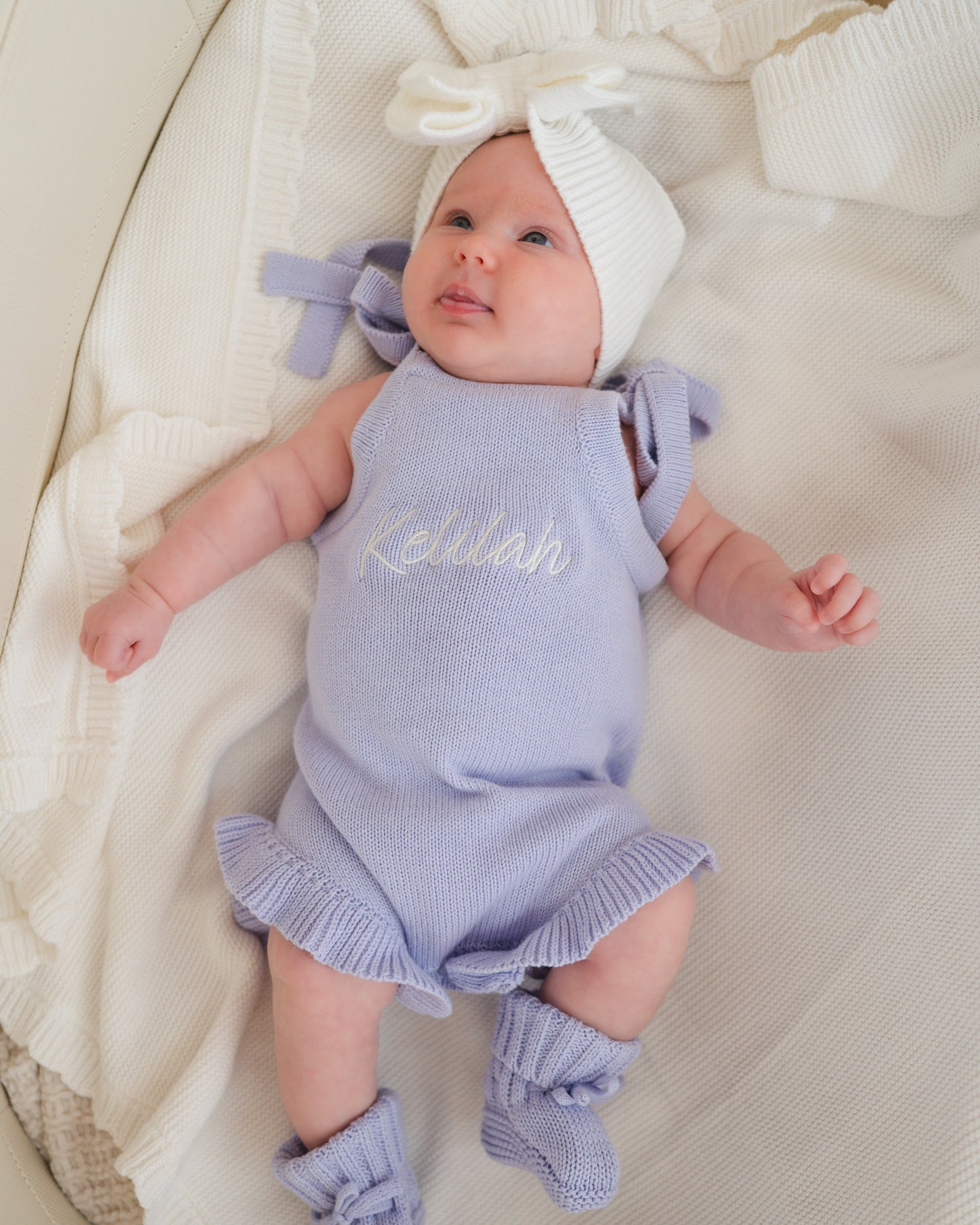 Frill Leg Summer Knit Romper - Lavender