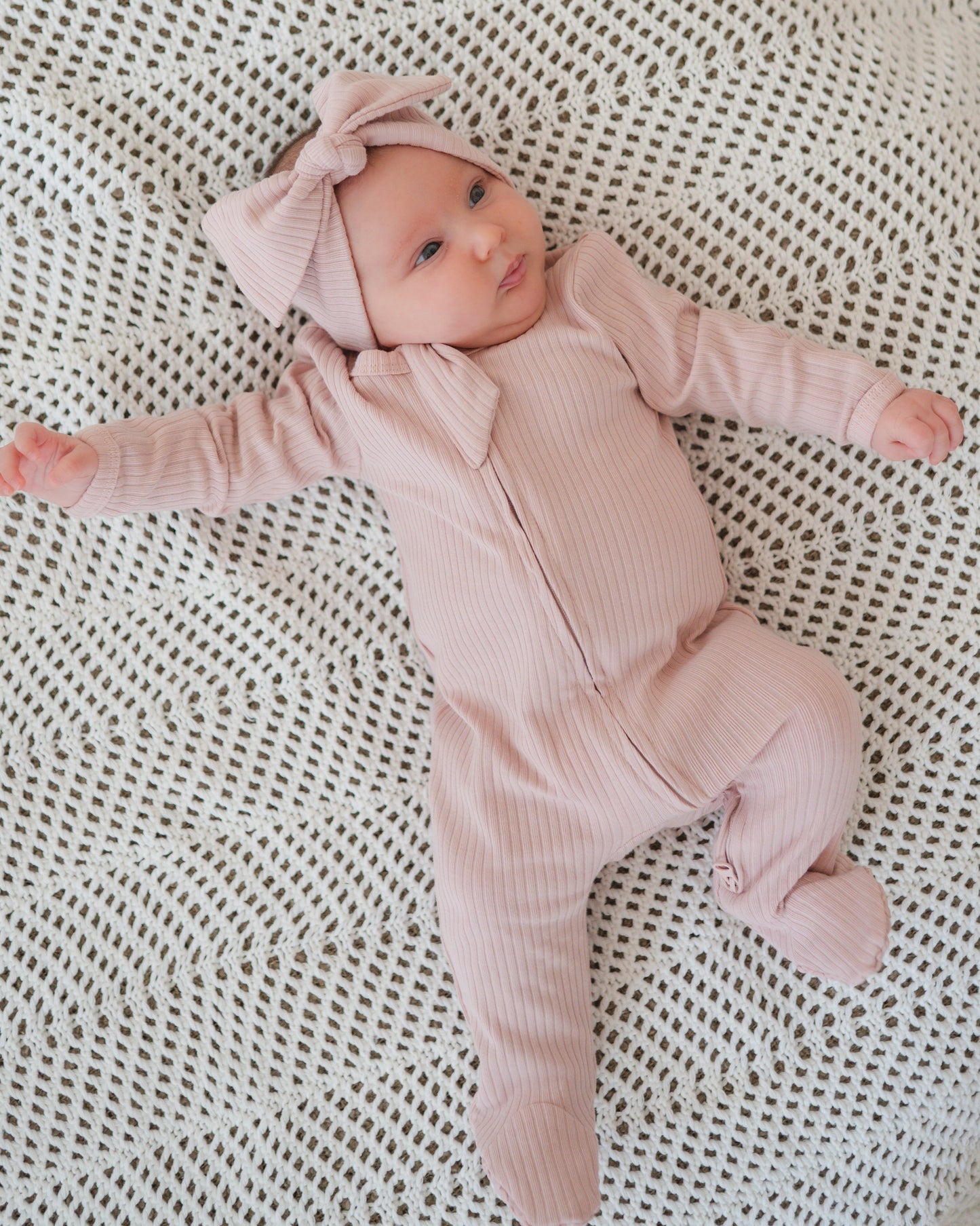 Organic Cotton Ribbed Knotted Bow Headband - Petal Pink