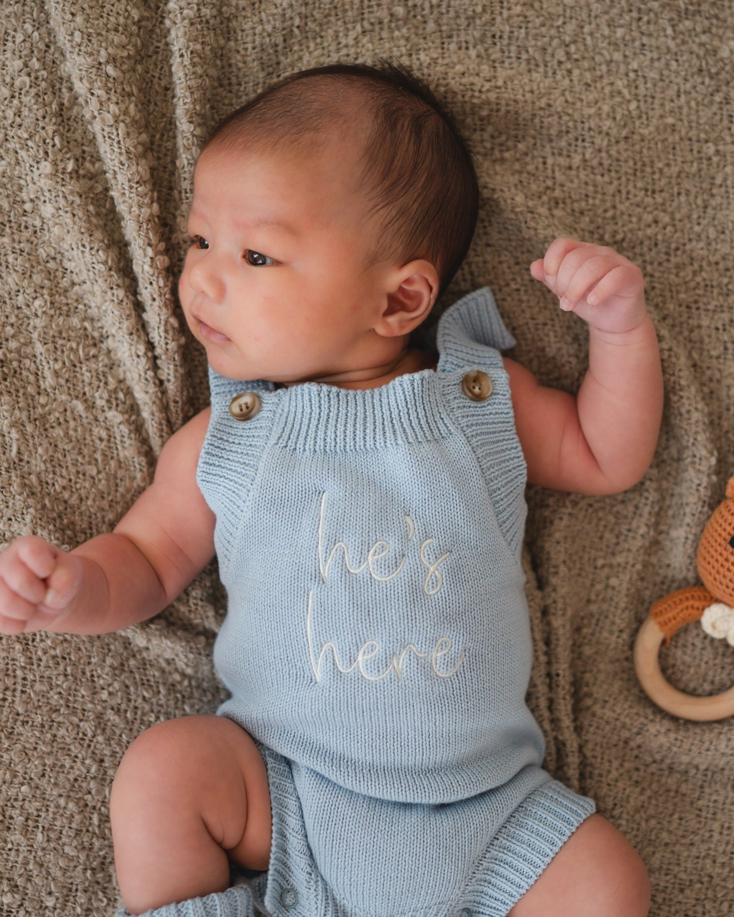 He's Here Summer Knit Romper - Sky