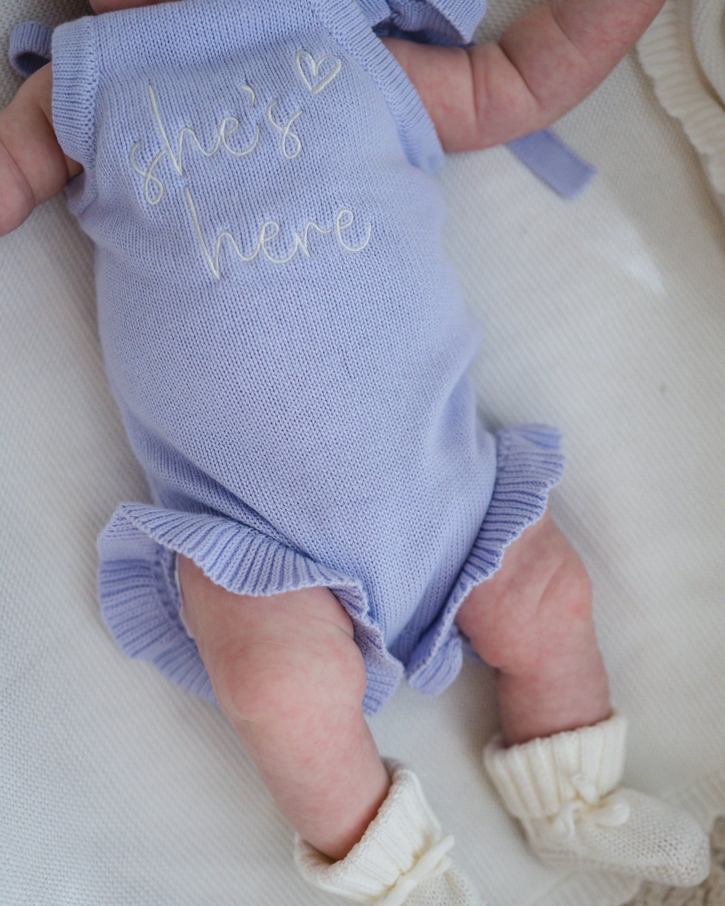 She's Here Frill Leg Summer Knit Romper - Lavender