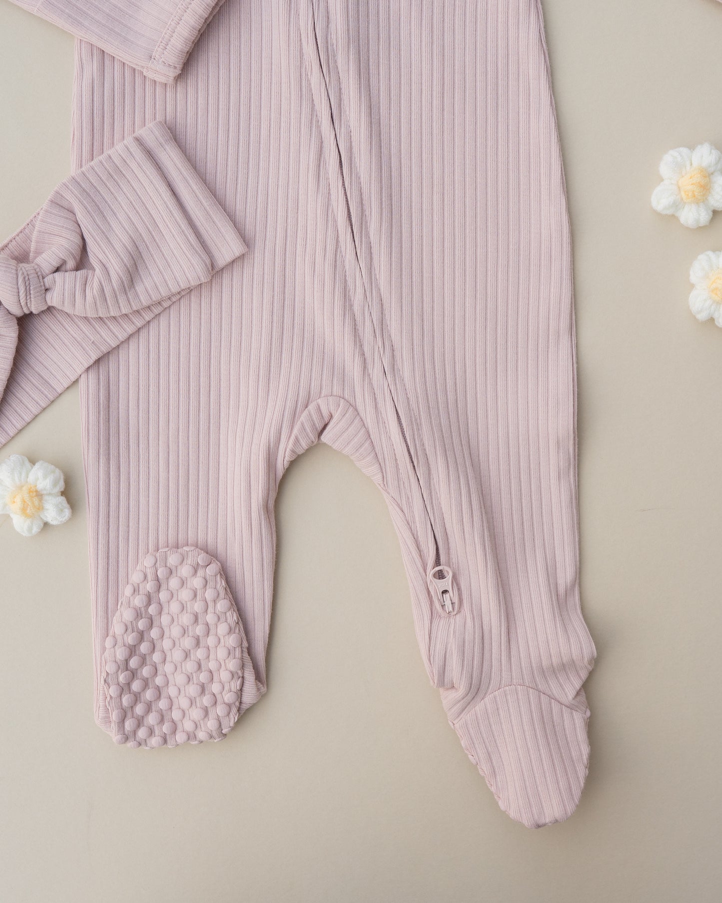Organic Cotton Ribbed Sleeper - Dusty Petal