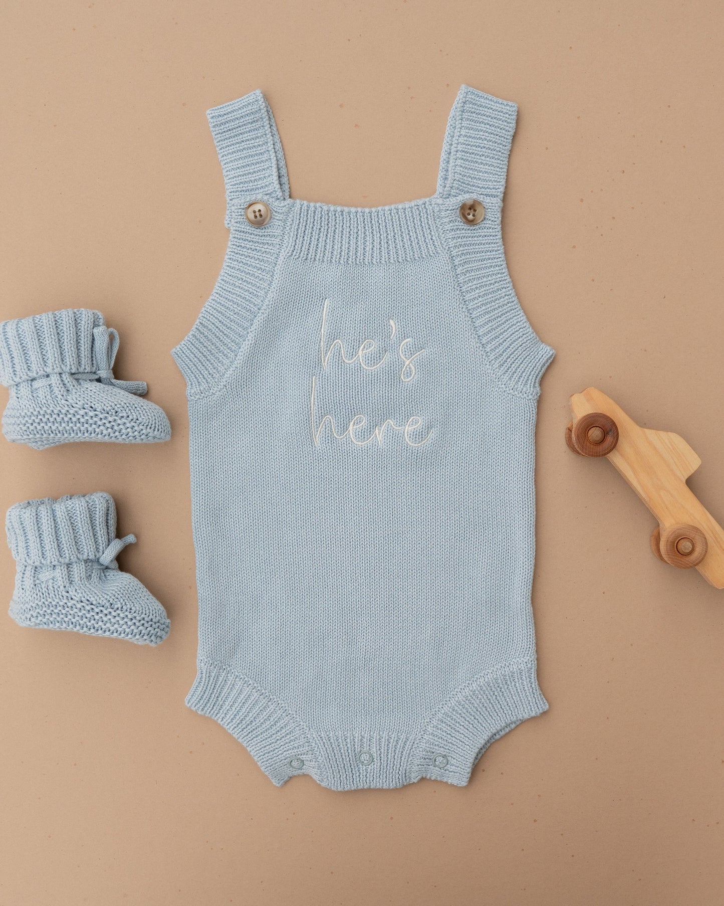 He's Here Summer Knit Romper - Sky