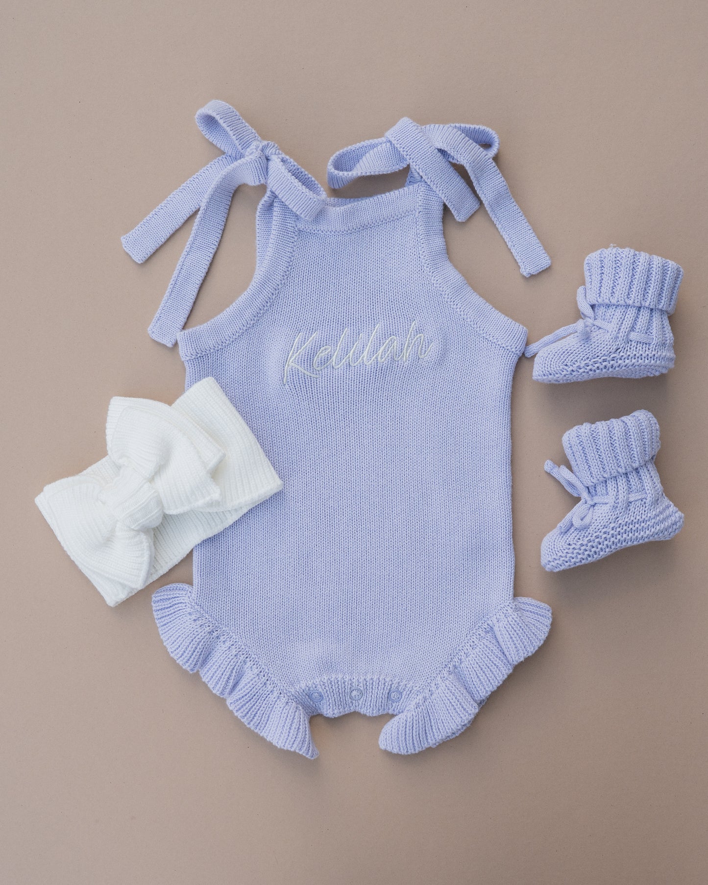 Frill Leg Summer Knit Romper - Lavender