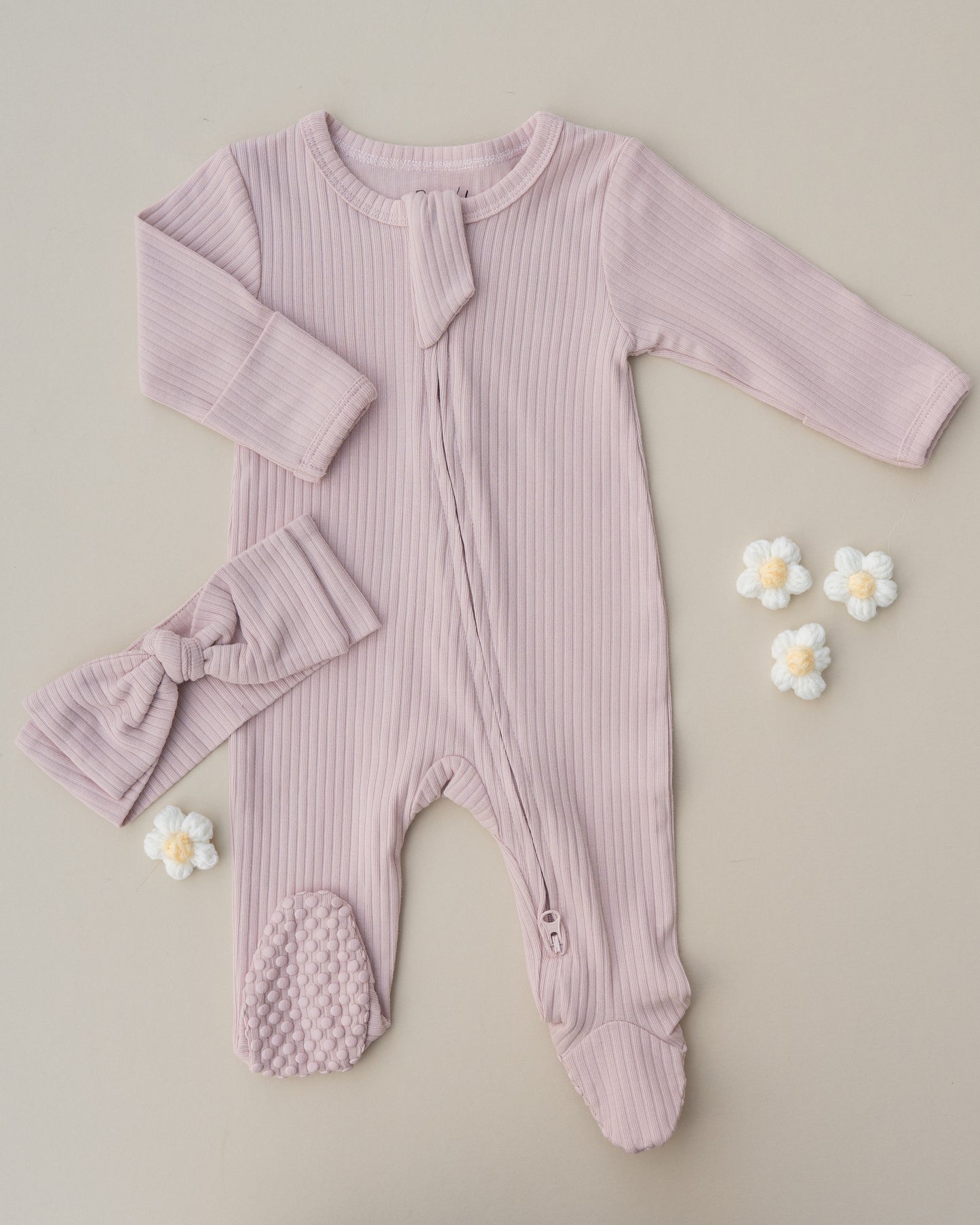 Organic Cotton Ribbed Sleeper - Dusty Petal