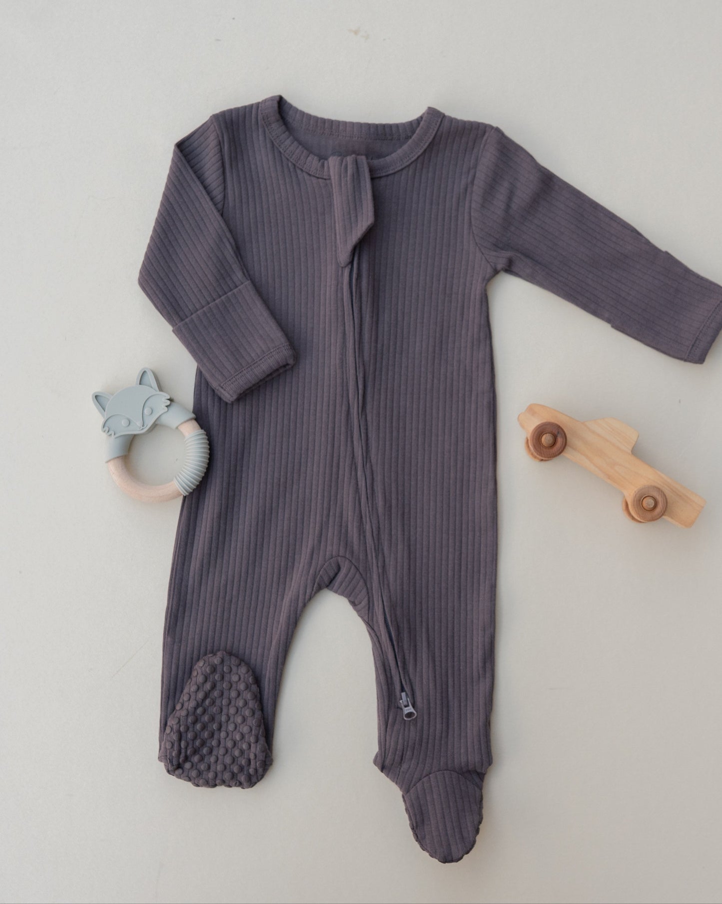 Organic Cotton Ribbed Sleeper - Charcoal