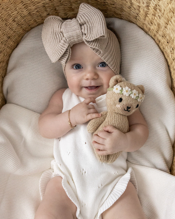 Pointelle Frill Summer Knit Romper - Cloud
