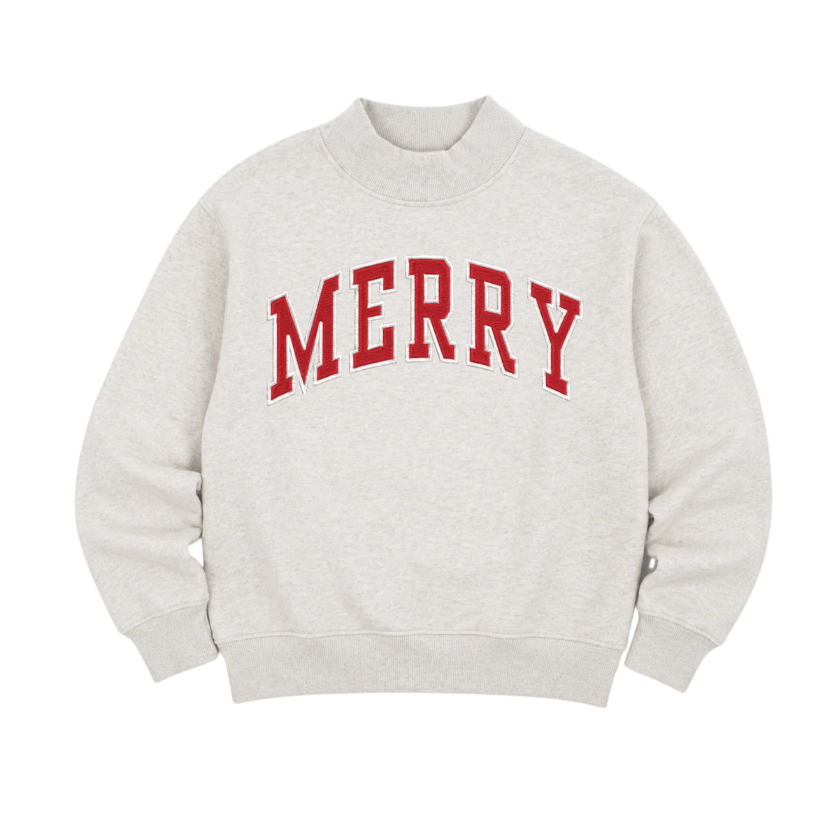 MERRY Applique Mock Neck - Heather Grey