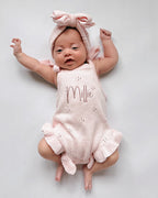 Pointelle Frill Summer Knit Romper - Blush
