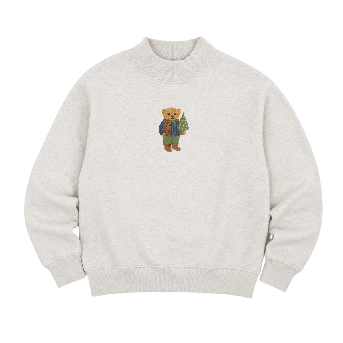 Christmas Bear Mock Neck - Heather Grey