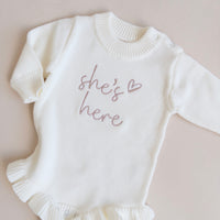 She's Here Frill Knit Romper - Cloud