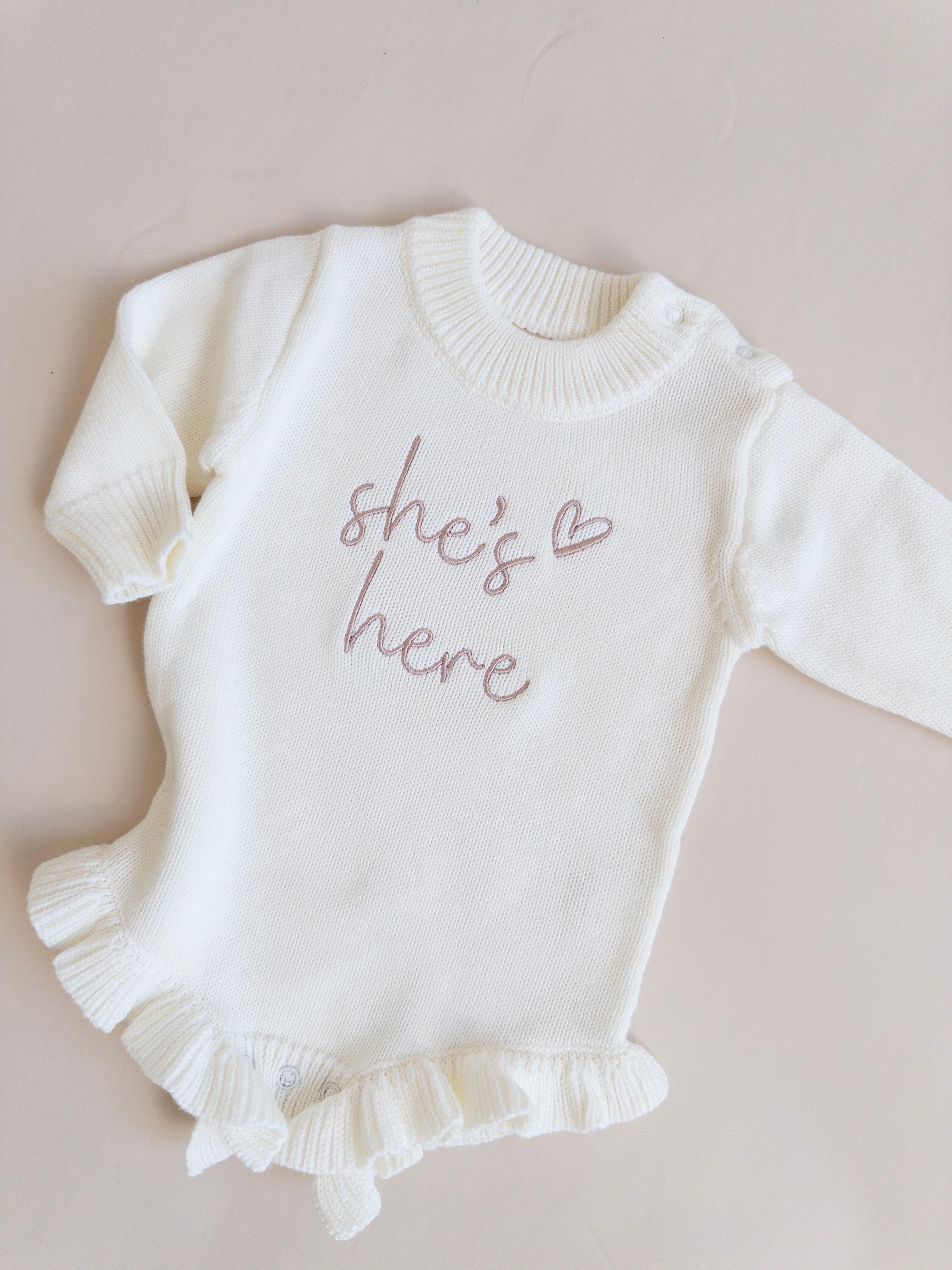 She's Here Frill Knit Romper - Cloud