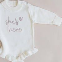 She's Here Frill Knit Romper - Cloud
