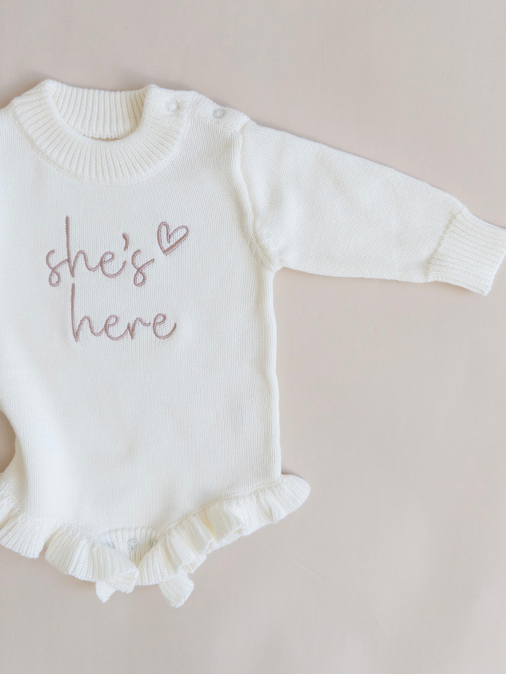 Frill Leg Knit Romper - Cloud