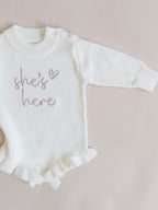 Frill Leg Knit Romper - Cloud