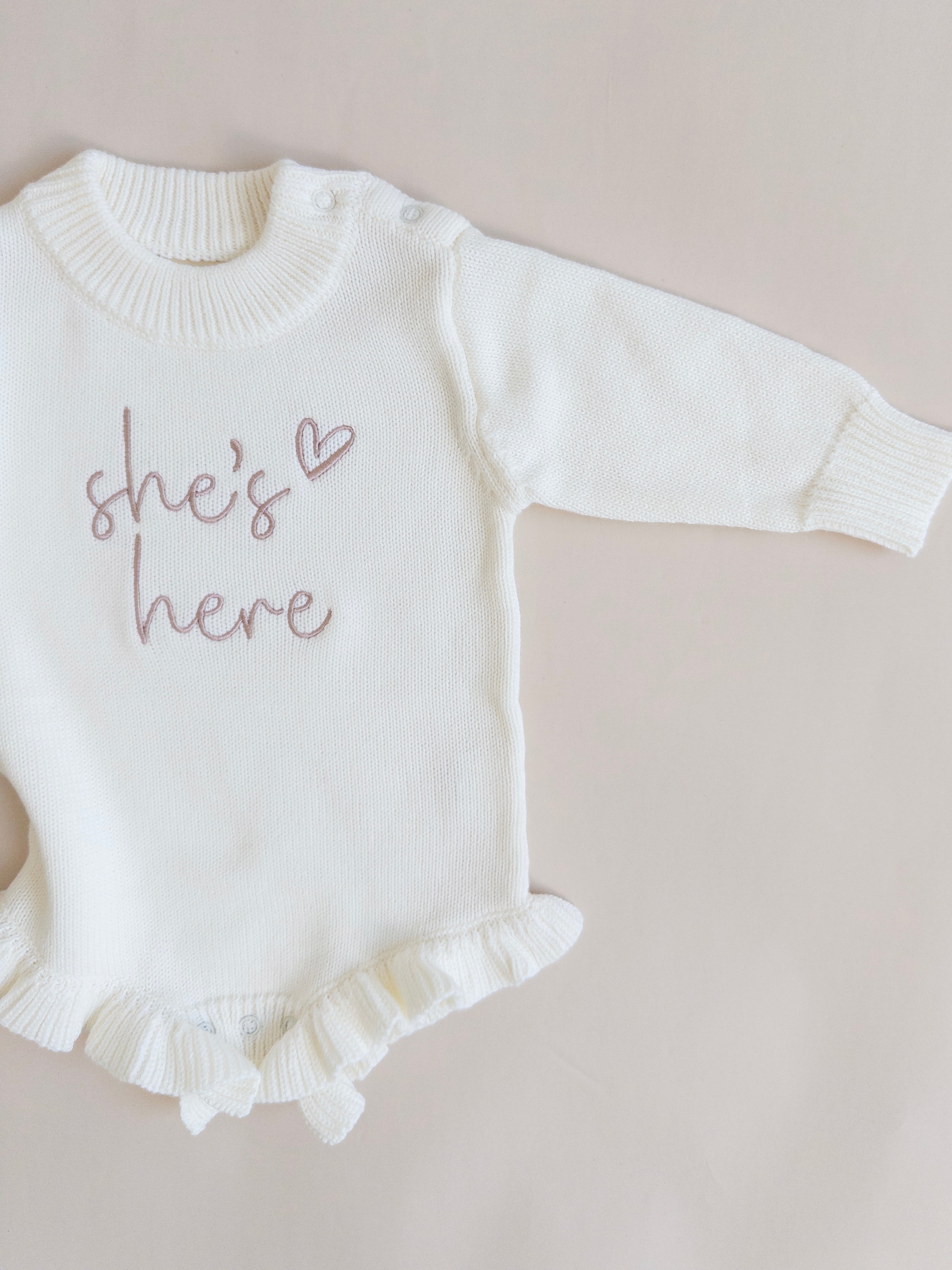 She's Here Frill Knit Romper - Cloud