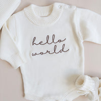 Hello World Knit Romper - Cloud