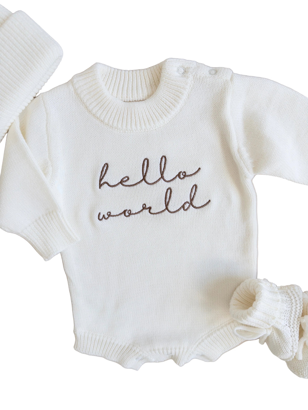Hello World Knit Romper - Cloud