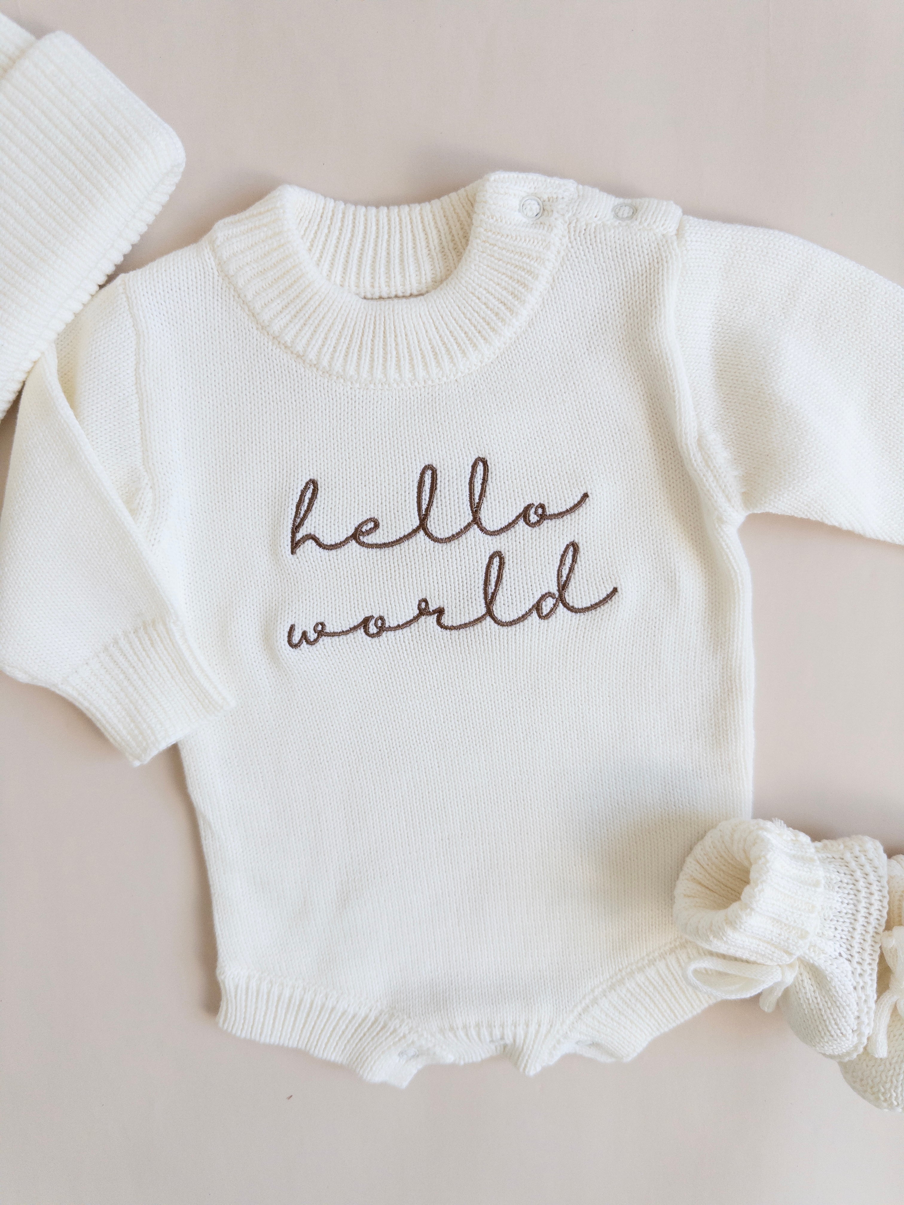 Hello World Knit Romper - Cloud