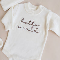 Hello World Knit Romper - Cloud