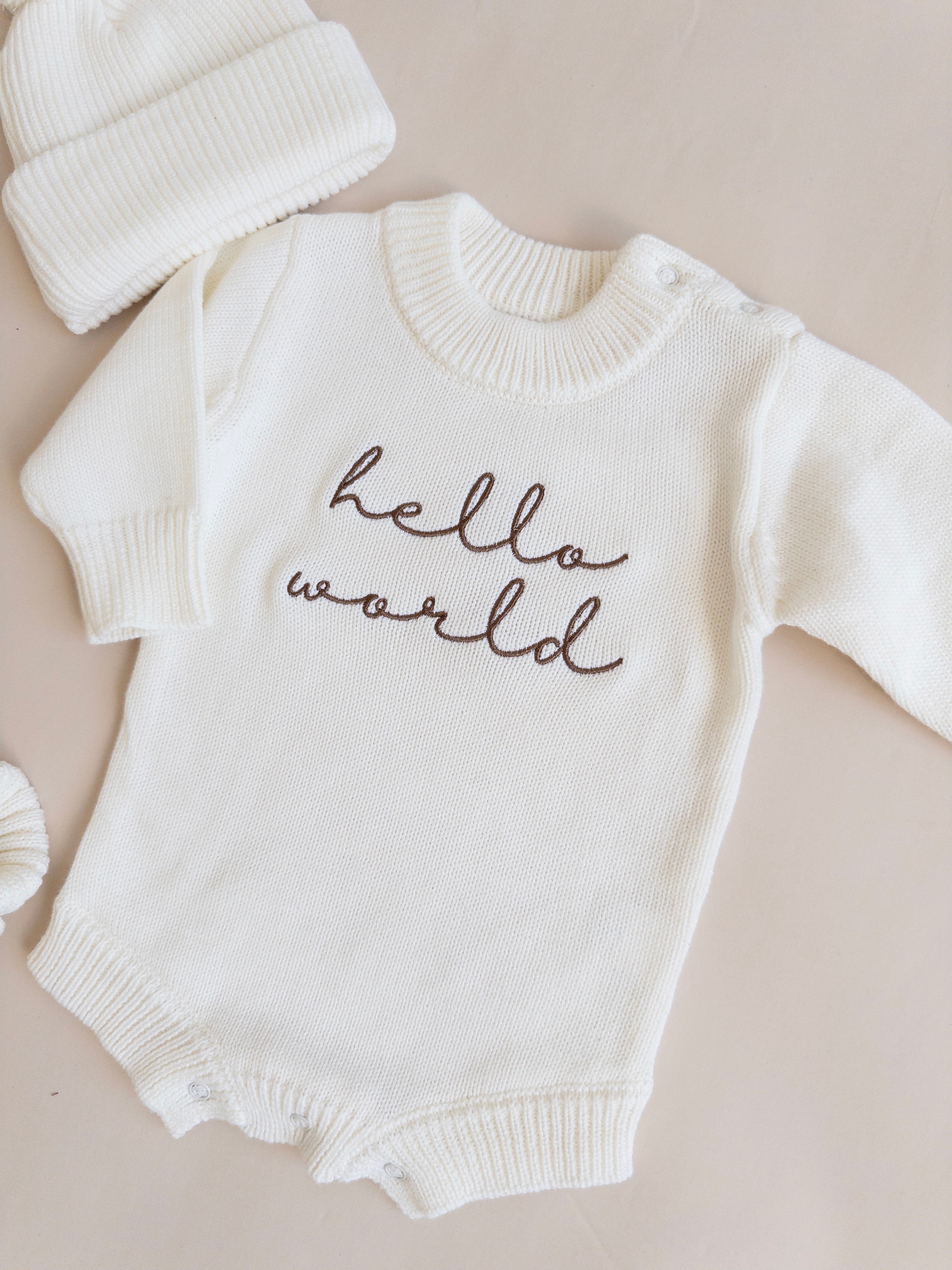 Hello World Knit Romper - Cloud