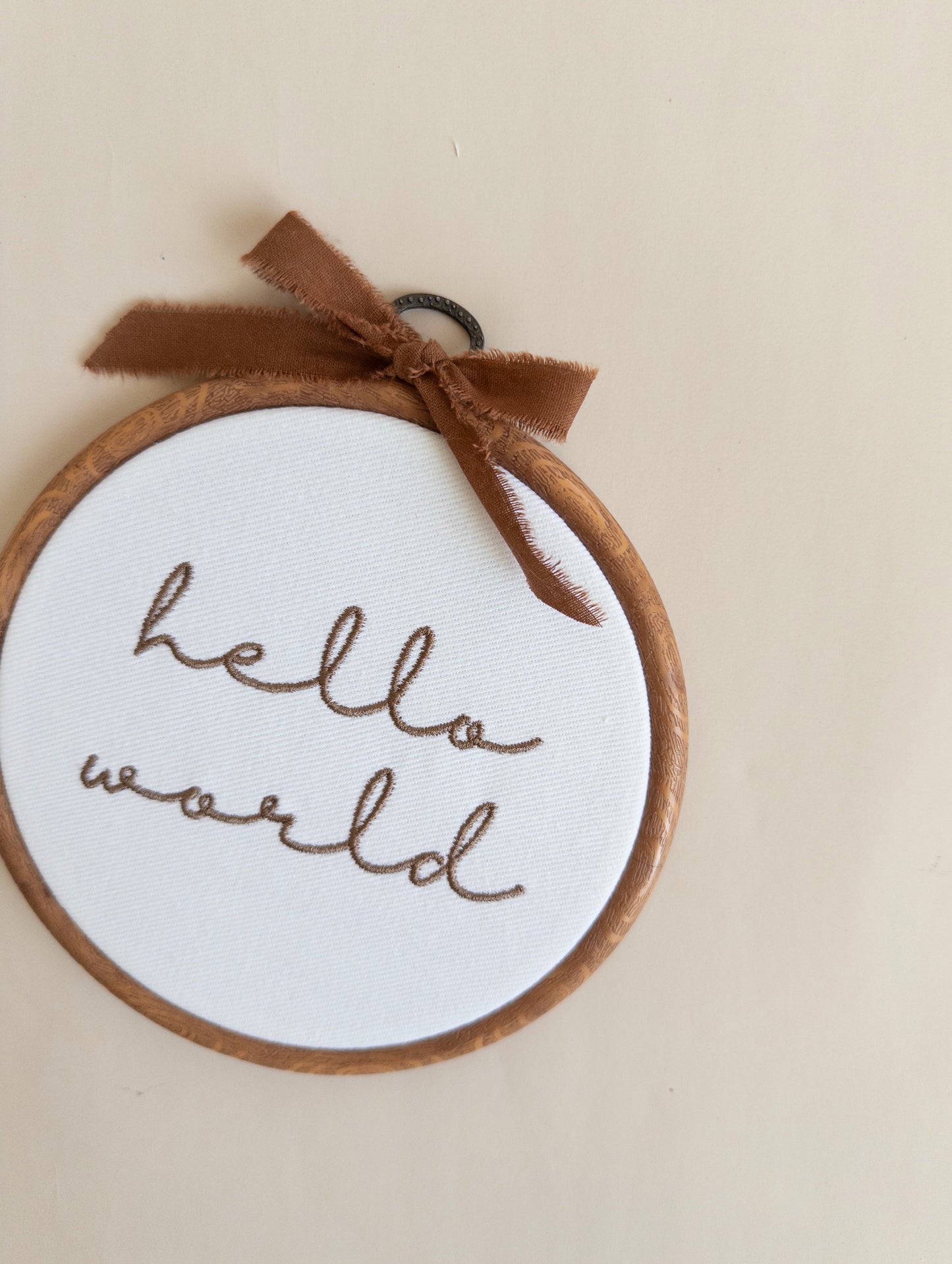 Hello World Embroidered Hoop Sign