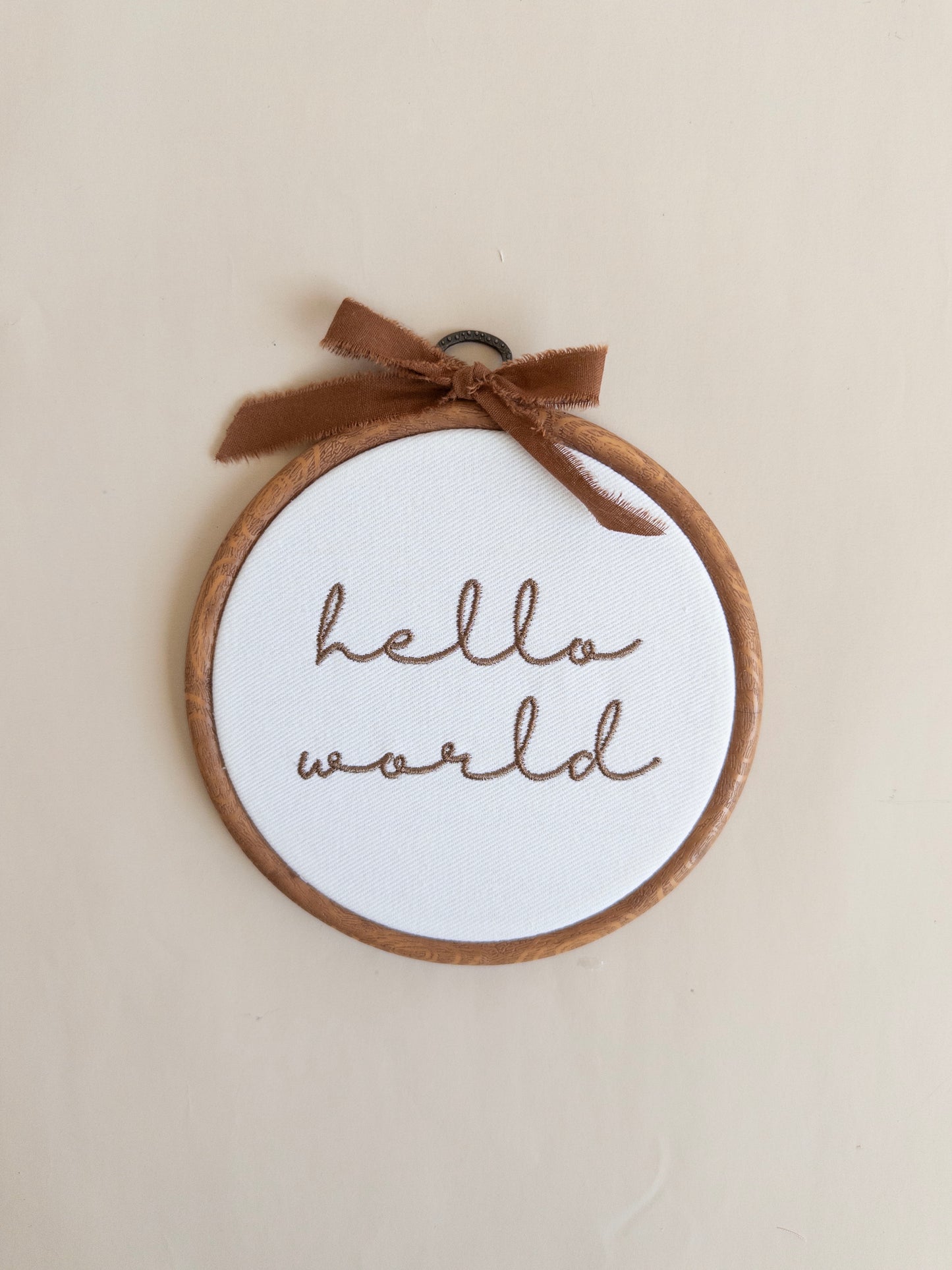 Hello World Embroidered Hoop Sign