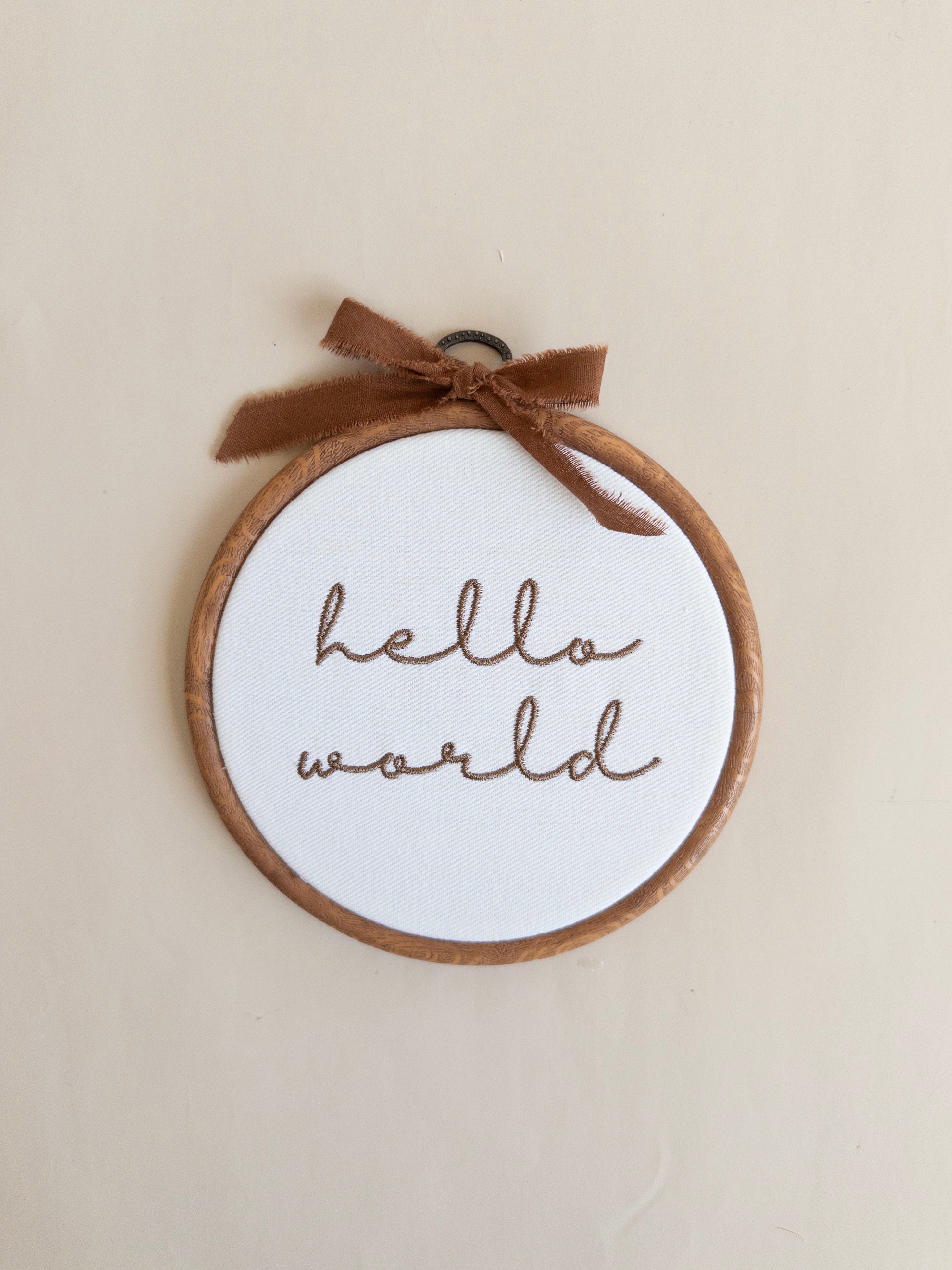 Hello World Embroidered Hoop Sign