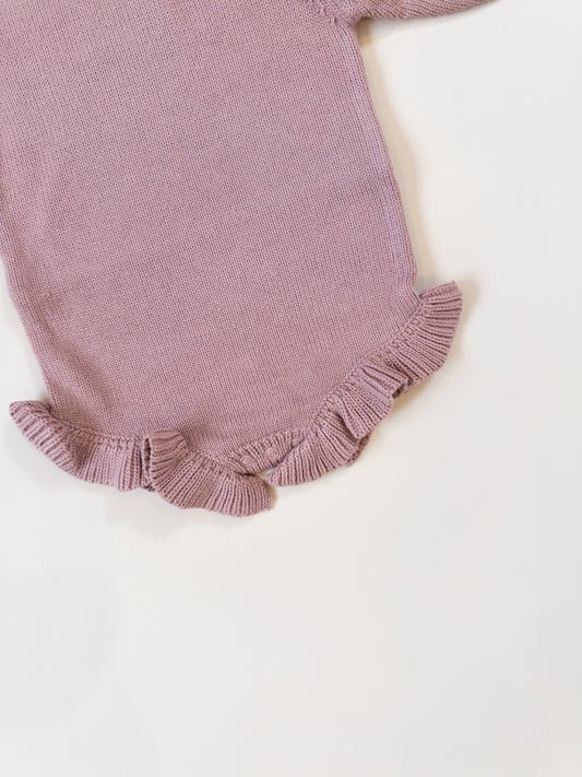 Frill Leg Knit Romper - Vintage Rose
