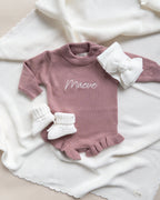 Frill Leg Knit Romper - Vintage Rose