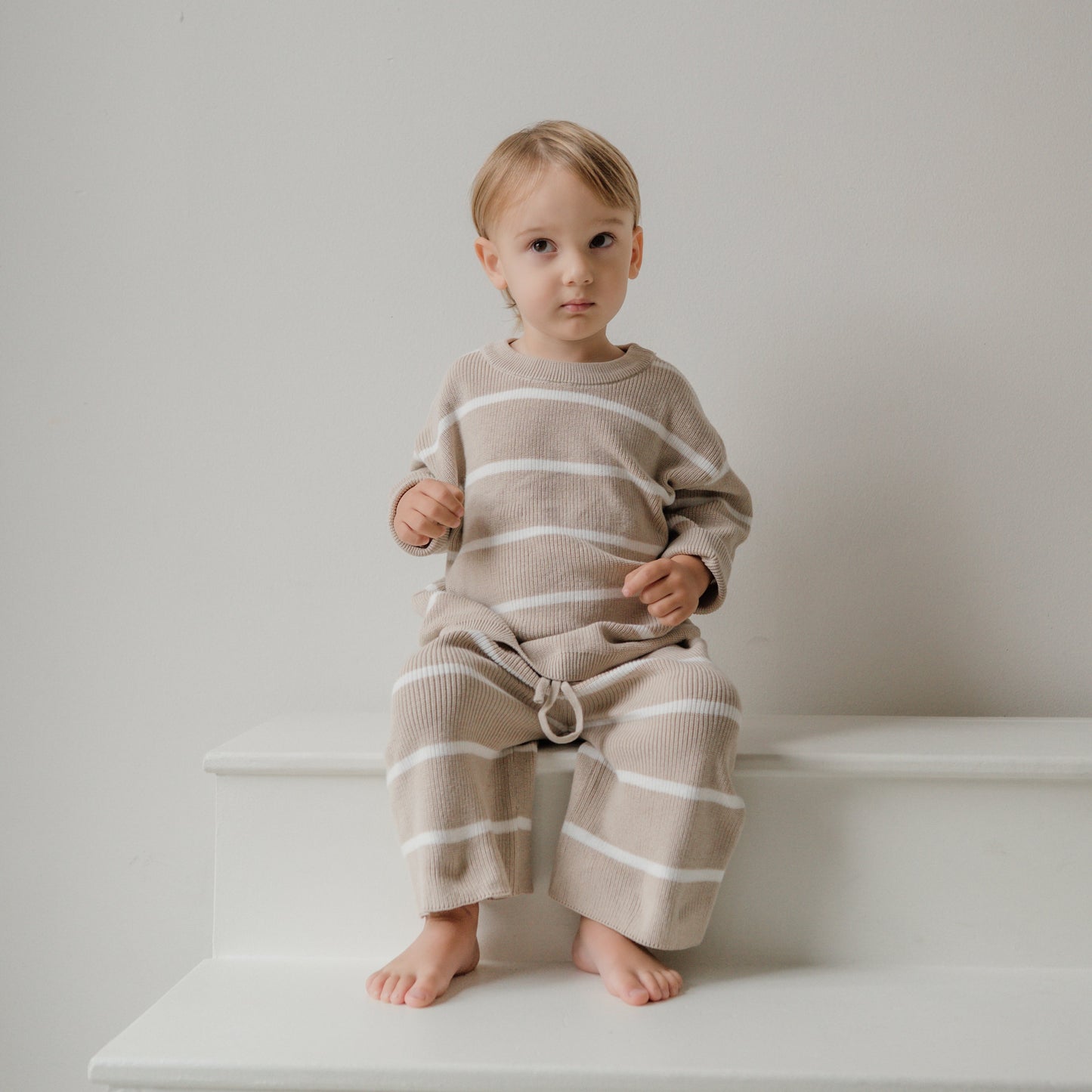 Wide Leg Oat Stripe Knit Pants