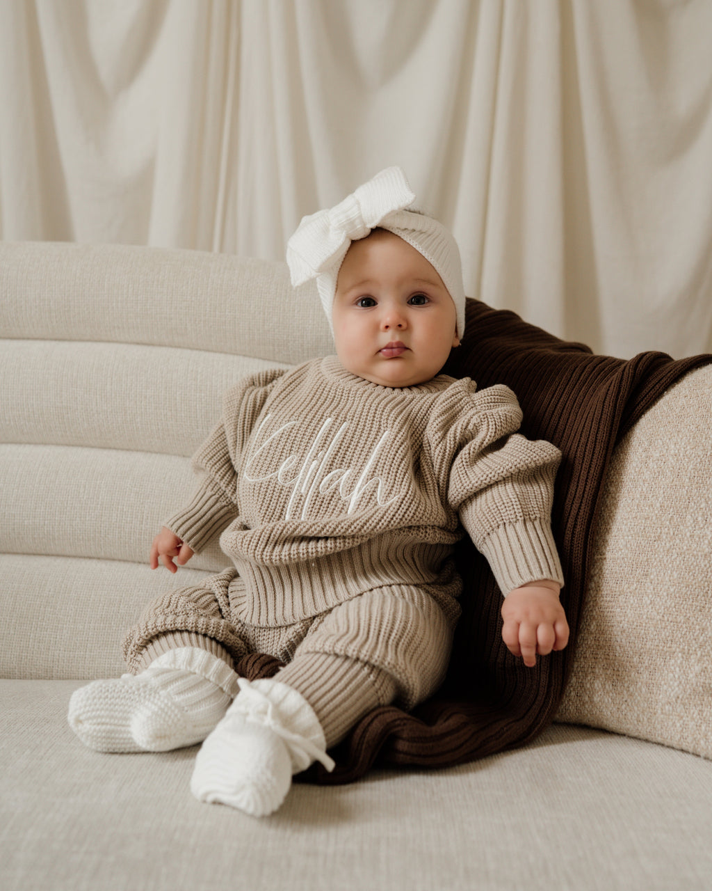 Ribbed Knit Bow Headband - Cloud