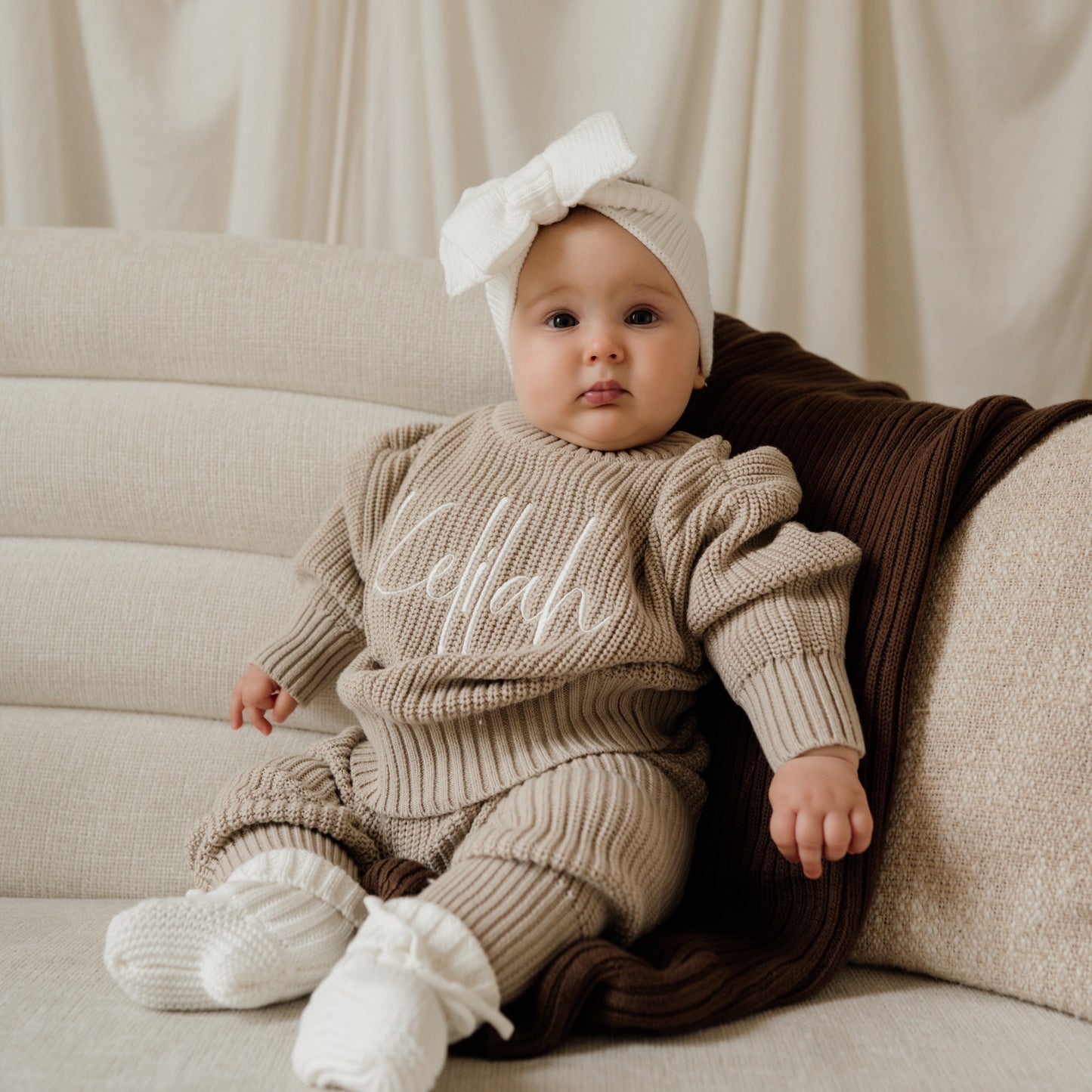 Ribbed Knit Bow Headband - Cloud