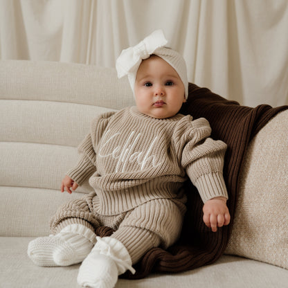 Ribbed Knit Bow Headband - Cloud