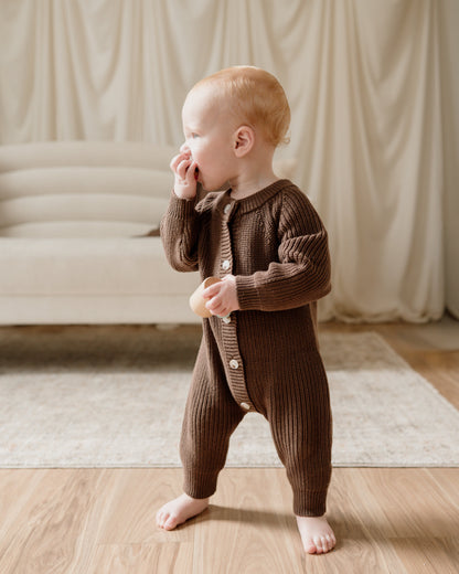 Button Knit Jumpsuit - Chocolate