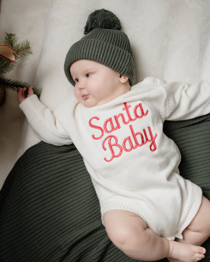Santa Baby Knit Romper - Cloud
