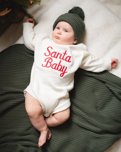 Santa Baby Knit Romper - Cloud