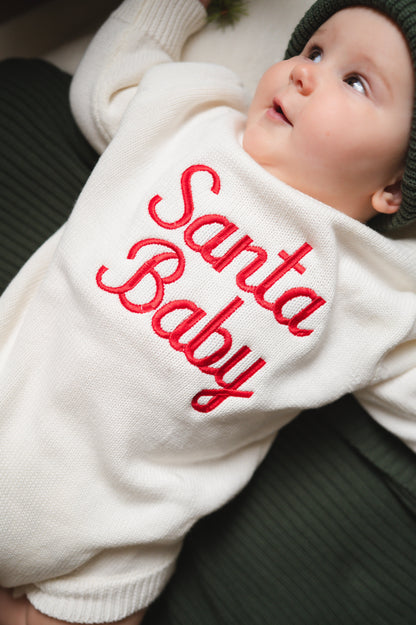 Santa Baby Knit Romper - Cloud