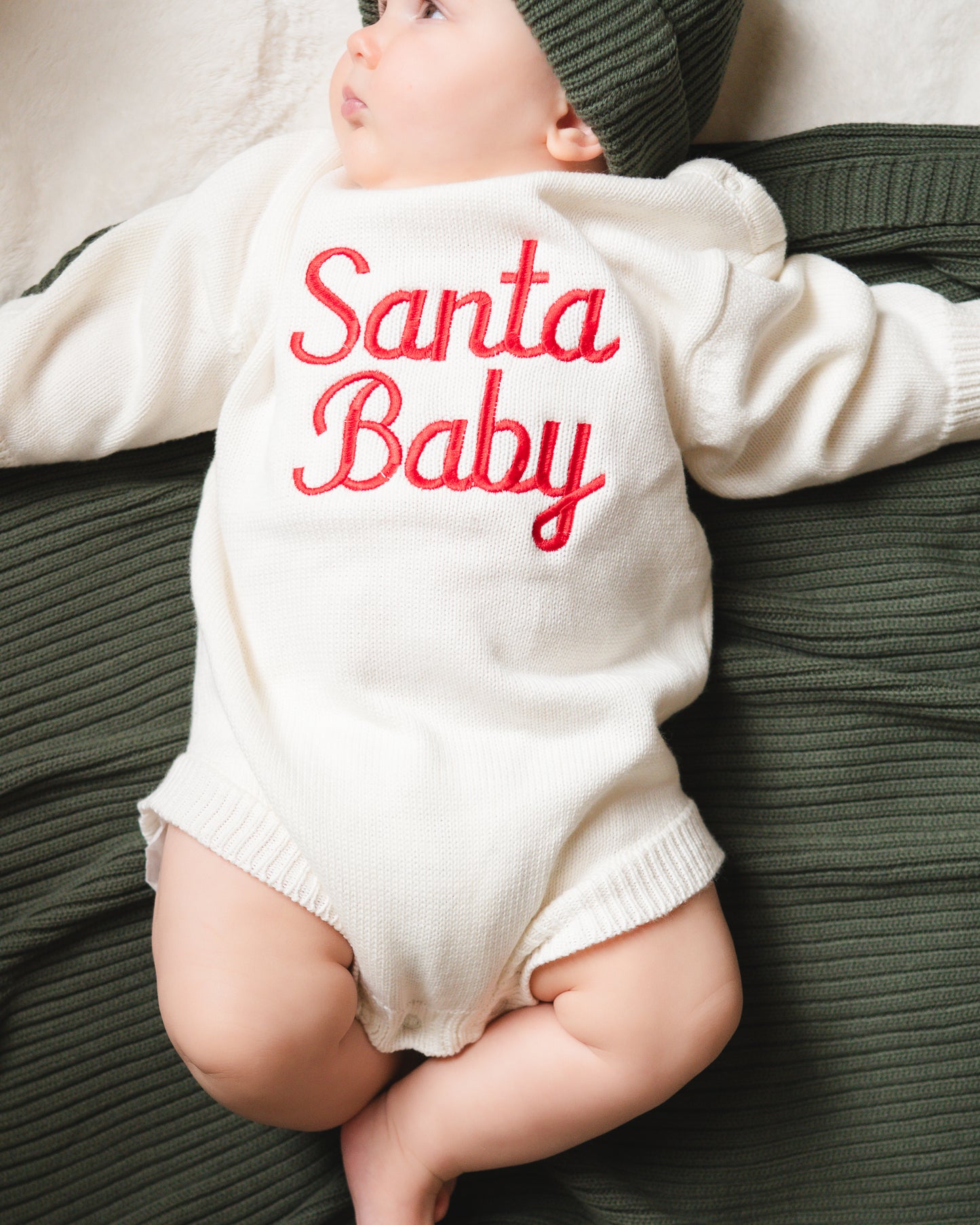 Santa Baby Knit Romper - Cloud